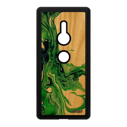 Coque Bois Silicone Pour Sony Xperia Xz2 Peinture Artisanat Art Rigide Telephone Vert Marbre Cover De Protection Motif Texture Case