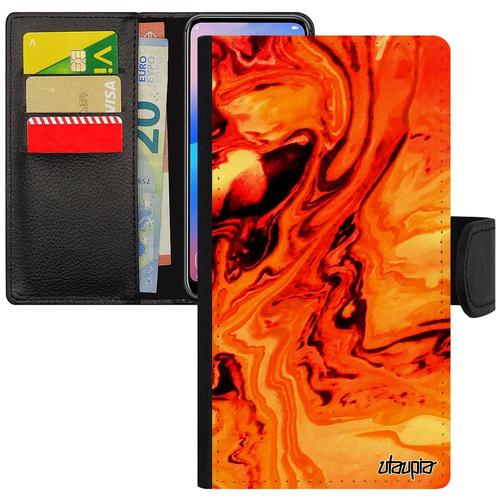 Coque Xiaomi Redmi Note 6 Pro Simili Cuir Peinture À Clapet Texture Orange Design Moderne Art Caoutchouc Personnalisé Made In France