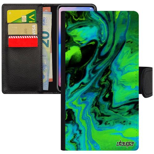 Coque Iphone X Portefeuille Peinture Marbre Design Motif Effet Fond Authentique Pu Etui Personnalisé Vert Case Made In France