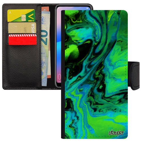 Coque Honor 8a Simili Cuir Portefeuille Porte Cartes Peinture Effet Fond À Clapet Design Contemporain Vert Motif Mobile Housse Case