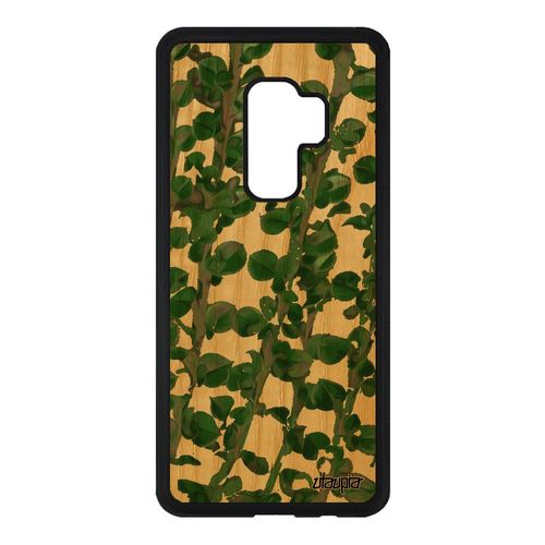 Coque S9 Plus En Bois Silicone Motif Feuilles Caoutchouc Nature Artisanat Plantes De Protection Vert Texture Fleurs Samsung Galaxy