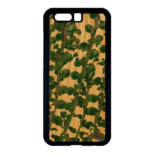 Coque Honor 9 En Bois Silicone Motif Feuilles Rigide Texture Antichoc Case Plantes Gel Nature Design Artisanat Floral Fleurs Vert