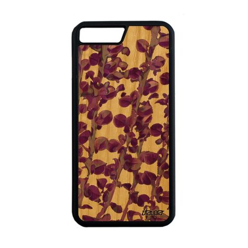 Coque Silicone Motif Feuilles Pour Iphone 7 Plus Bois Design Fleurs Effet Cover Nature Fait Main 32 Go Antichoc Plantes Floral