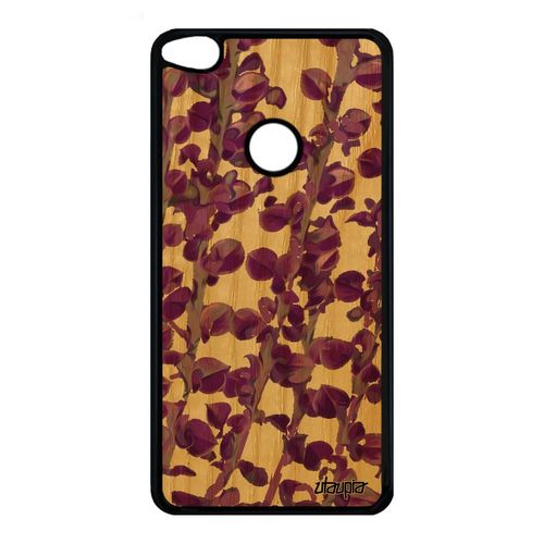 Coque Huawei P9/P8 Lite 2017 Bois Silicone Motif Feuilles Violet Effet Antichoc Design Fleurs Housse Nature Fait Main Smartphone De