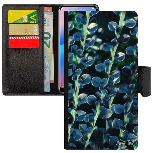 Coque Pour Samsung S8 Cuir Portefeuille Motif Feuilles Caoutchouc Design Plantes Bleu Nature Antichoc Personnalisé Telephone Galaxy