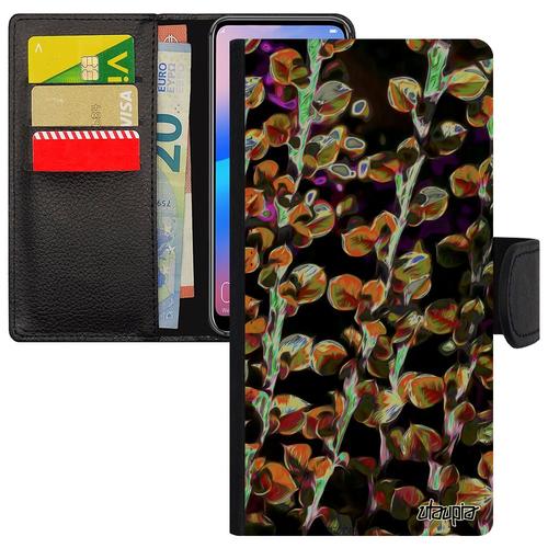 Coque Honor 9 À Rabat Portefeuille Motif Feuilles Texture Orange Nature Telephone Plantes Fleurs Portable Personnalisé Original Case