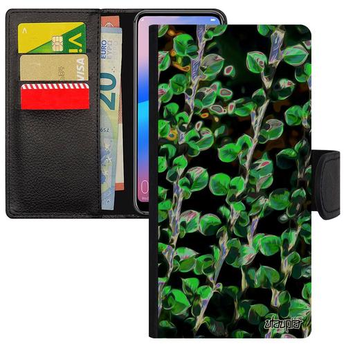 Coque Pour Samsung Galaxy S8 Plus Rabat Porte Cartes Motif Feuilles Vert Fleurs Nature Effet Etui Cover Jolie Design Plantes Floral