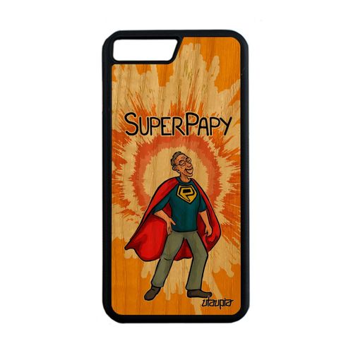 Coque En Bois Naturel Veritable Iphone 7 Plus Silicone Super Papy Bd Enfant Texte Rigide Tpu Unique Comics Drole Heros Papi De