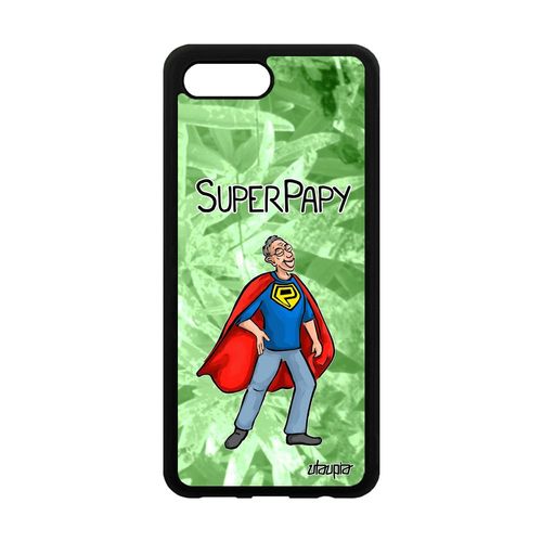 Coque Silicone Honor 10 Super Papy Vert Bd Heros Etui Humour Naissance Fille Texte Cadeau Fete Des Grands Peres Drole Made In France
