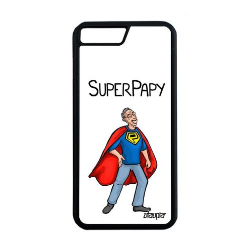 Coque Iphone 8 Plus Silicone Super Papy Dessin Humour Case Grands Peres Comics Papi Heros Antichoc Texte Drole Comique Blanc