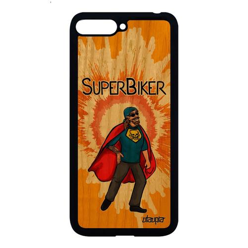 Coque Pour Huawei Y6 2018 Bois Silicone Super Biker Motard Noir Orange Comics Original Heros Humour Drole Smartphone Bd Humoristique