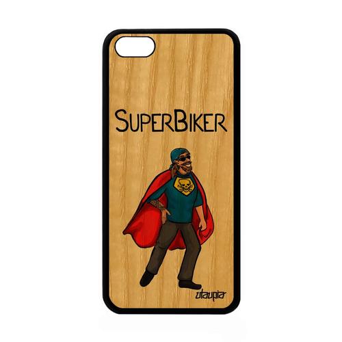 Coque Silicone Apple Iphone 5c En Bois Naturel Super Biker Motard Portable Heros Texte Design Mobile Bande Dessinée Antichoc Humour