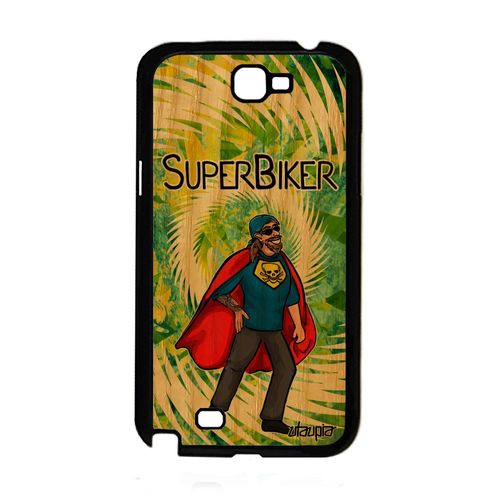 Coque Galaxy Note 2 Bois Silicone Super Biker Motard Antichoc Cadeau De Noel Comics Case Humour Bd Comique Vert Drole Heros Samsung