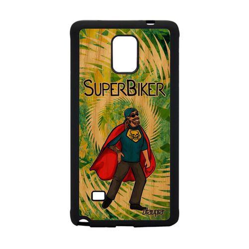 Coque Galaxy Note 4 Bois Silicone Super Biker Motard Comics Humour Personnalisé Comique Drole Heros Bd Vert Made In France Samsung