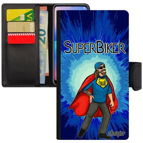 Coque Galaxy J3 2015 Super Biker Motard Heros Mobile Drole Comics Pochette Bleu Pas Cher Bande Dessinée Texte Humoristique Samsung