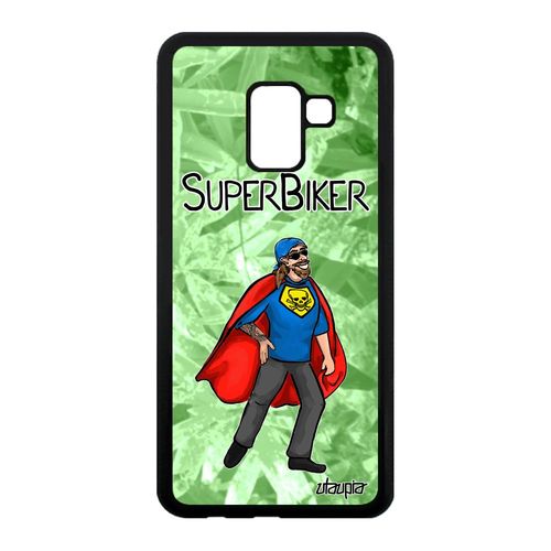 Coque Galaxy A8 2018 Silicone Super Biker Motard Bumper Comics Heros Drole Smartphone Etui Humour Vert Texte Bd Comique Samsung