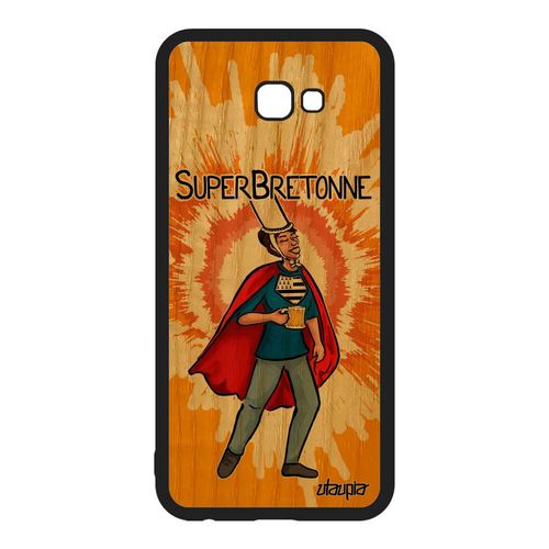 Coque Bois Silicone Pour Samsung Galaxy J4 Plus 2018 Super Bretonne Texte Orange Telephone Drole Drapeau Bretagne Antichoc Bd Motif