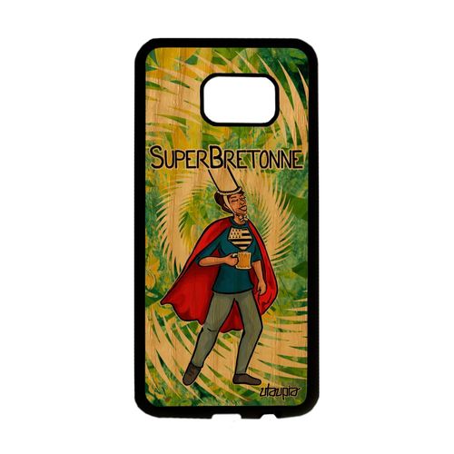 Coque Bois Pour Samsung Galaxy S7 Edge Silicone Super Bretonne Texte Heros Comique Comics Drapeau Breton 4g Vert Bd Antichoc Housse