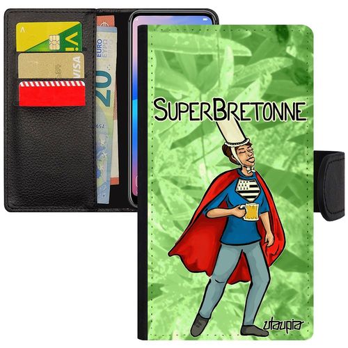 Coque Iphone X À Rabat Portefeuille Super Bretonne Drapeau Breton Bretagne Humour Drole Comics Vert Heros Texte Etui Telephone