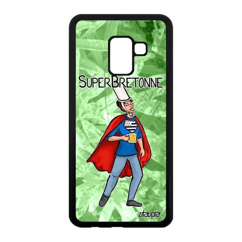 Coque Pour Samsung Galaxy A8 2018 Silicone Super Bretonne Drole Heros Drapeau Breton Bd Souple Humour Texte Vert Comics Housse 4g De
