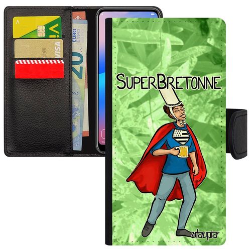 Coque Huawei P10 Lite Rabat Super Bretonne Humour Smartphone Vert Drapeau Breton Bretagne Texte Comique Case Magnetique Heros Comics