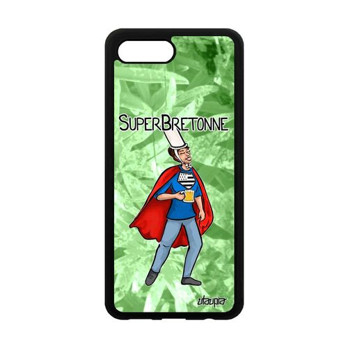 Coque Silicone Pour Honor 10 Super Bretonne Comics Heros Drole Case Solide Vert Mobile Telephone Humour Bd Bretagne Made In France