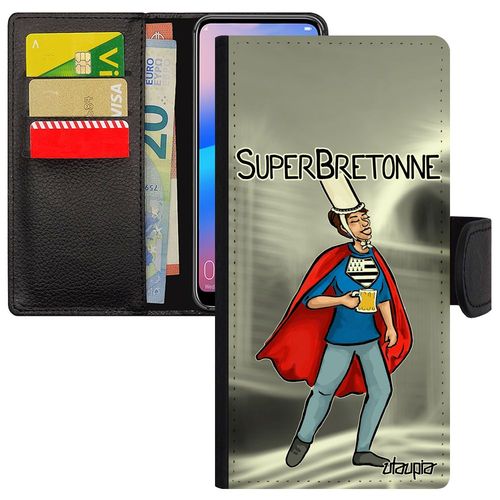 Coque Pour Honor 8a En Cuir Rabat Silicone Super Bretonne Aimantée Bande Dessinée Design Texte Telephone Gris Drapeau Bretagne Heros