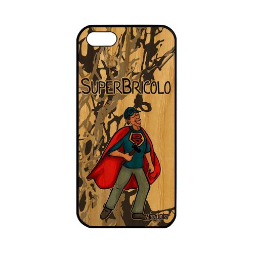 Coque Pour Apple Iphone 5 5s Se En Bois Silicone Super Bricolo Papa Dessin 128 Go Telephone Heros Motif Texte Gris Comics Drole Papy