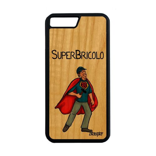 Coque Pour Iphone 7 Plus Bois Silicone Super Bricolo Case Papy Papa 4g Père Drole Heros Humour Humoristique Bande Dessinée Tpu