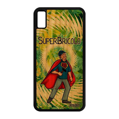 Coque Bois Silicone Super Bricolo De Protection Iphone Xs Max Papy Comics Comique Vert Bd Drole Texte Heros Original 4g Papa