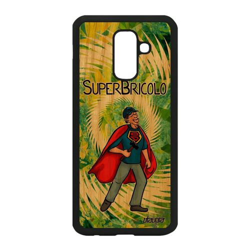 Coque Samsung Galaxy A6 Plus 2018 Bois Silicone Super Bricolo Cover Comique Bricoleur Cadeau De Noel Humour Papy Vert Texte Papa Bd