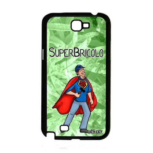 Coque Samsung Galaxy Note 2 Silicone Super Bricolo De Protection Comique Papa Bricoleur Motif Telephone Vert Etui Drole Comics Texte