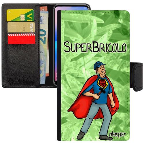 Coque Pour Galaxy J3 2015 Cuir Rabat Portefeuille Super Bricolo Pas Cher Heros Vert Etui Humour Bd Drole Texte Papa Comique Samsung