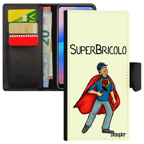 Coque Rabat Honor 8x Cuir Silicone Super Bricolo Blanc Humour Papy Antichoc Leather Comics Pas Cher Heros Telephone Drole Bricoleur