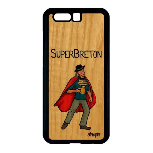 Coque Bois Naturel Silicone Honor 9 Super Breton Drole Antichoc Mobile Solide Bande Dessinée Heros Comics Humoristique Rouge Humour