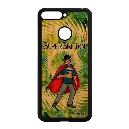 Coque En Bois Super Breton Honor 7a Silicone De Protection Smartphone Drapeau Bretagne Texte Cadeau De Noel Drole Vert Humour Comics