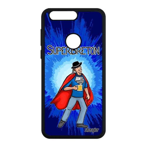 Coque Honor 8 Silicone Super Breton Texte Humoristique Humour Rigide Case Drapeau Bretagne Portable Drole Heros Bleu Made In France