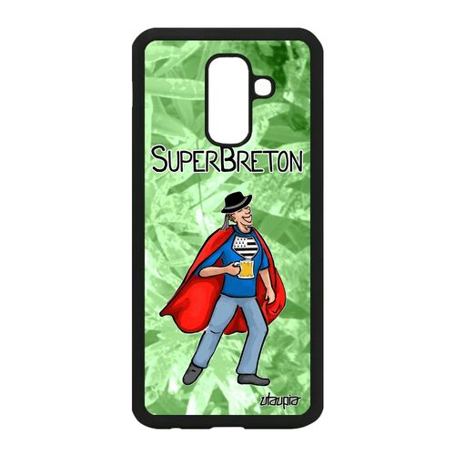 Coque Samsung Galaxy A6 Plus 2018 Silicone Super Breton Texte Heros De Protection Drole Comique Vert Bd Smartphone Drapeau Bretagne