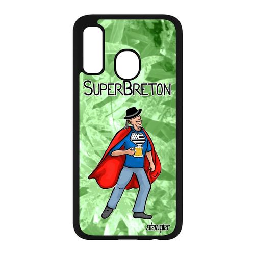 Coque Super Breton Pour Samsung Galaxy A40 Silicone Texte Vert Drole Mobile Humour Bd Comics Drapeau Bretagne Case Heros Telephone