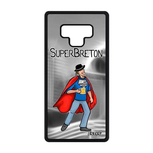 Coque Super Breton Samsung Galaxy Note 9 Silicone Humour Telephone Bande Dessinée Drole Heros Texte Etui Humoristique Unique Gris De