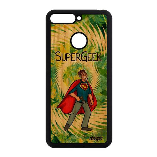 Coque Pour Honor 7a Bois Veritable Silicone Super Geek Rigide Jeux Video Heros Housse Comics Nerd Drole Humour Play Vert Comique Bd