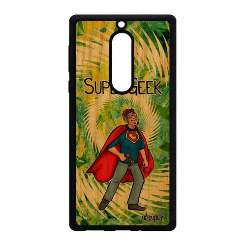 Coque Antichoc Pour Nokia 5 En Bois Silicone Super Geek Texte Heros Personnalisé Housse Vert Comique Bd Ta-1053 Humour Comics Drole