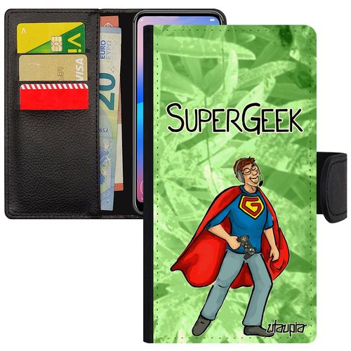 Coque Super Geek Apple Iphone 5 5s Se Rabat Portefeuille Comics Humour Nerd Vert Drole Play Etui Console Texte Magnetique Telephone