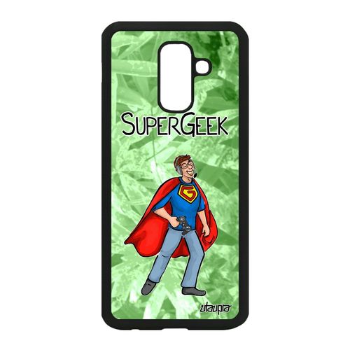 Coque Silicone Samsung Galaxy A6 Plus 2018 Super Geek De Protection Texte Play Smartphone Humour Vert Jeux Video Alu Drole Comique