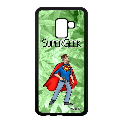 Coque Super Geek Galaxy A8 2018 Silicone Play Comique Case Comics Smartphone Telephone Vert Jeux Video Drole Portable Gamer Samsung