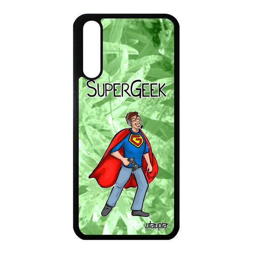 Coque Super Geek De Protection Pour P20 Silicone Telephone Humour Comique Case Texte Vert Heros Comics Gamer Bd Play Mobile Huawei