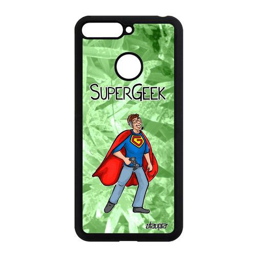 Coque Antichoc Pour Honor 7a Silicone Super Geek Humour Telephone Texte Vert Gamer Console Jeux Video Original Bd Comique Play Nerd