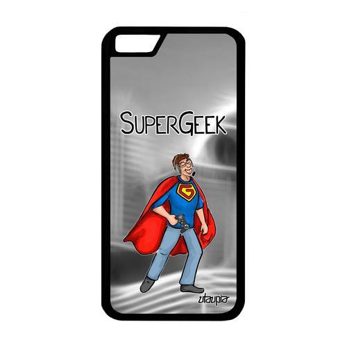 Coque Silicone Iphone 6 6s Super Geek Drole Texte Antichoc Noir Gamer Comics Original Gris Play Heros Humoristique Console De