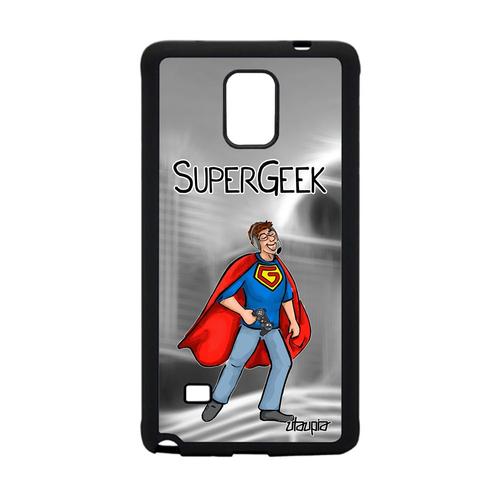 Coque Samsung Note 4 En Silicone Super Geek Noir Humour Gris Comics Original Gamer Heros Humoristique Play De Protection Gel Galaxy