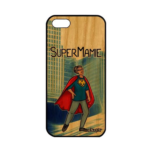 Coque Apple Iphone 5 5s Se Bois Silicone Super Mamie Antichoc Souple Comics Heros Drole Comique Rigide Bleu Bande Dessinée Noir Mamy